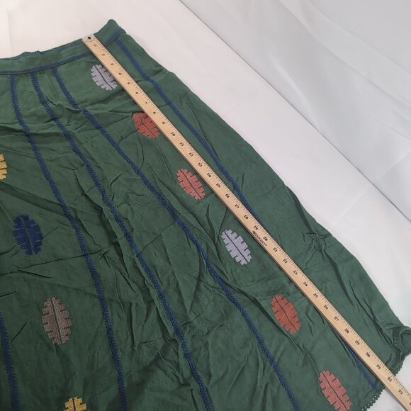 Zara Green Embroidered Leaves Skirt Linen Blend Womens L Large Long Maxi - Picture 12 of 15